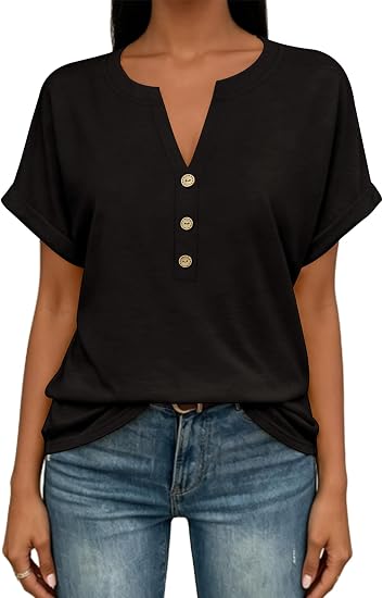 Soft Button V-Neck Henley Top