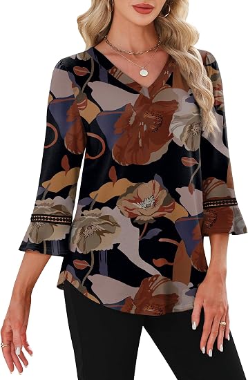Lace V-Neck Three-Quarter Sleeve Blouse