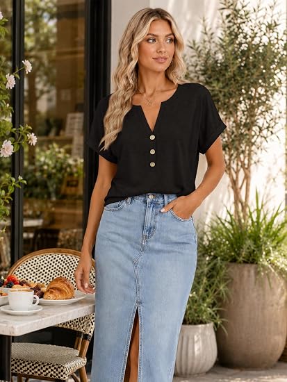 Soft Button V-Neck Henley Top