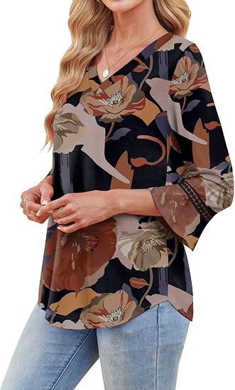 Lace V-Neck Three-Quarter Sleeve Blouse