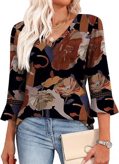 Lace V-Neck Three-Quarter Sleeve Blouse